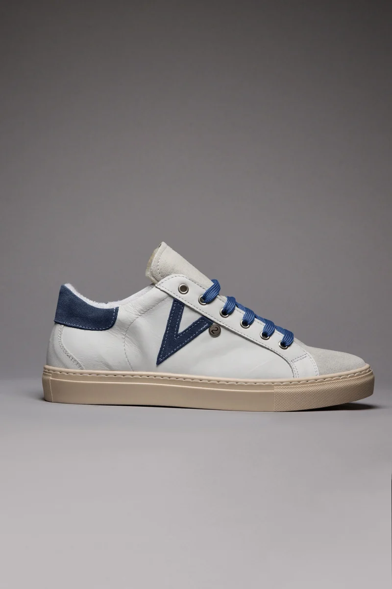 OLYMPIC - Sneakers a suola bassa Bianca con retro e inserto Jeans