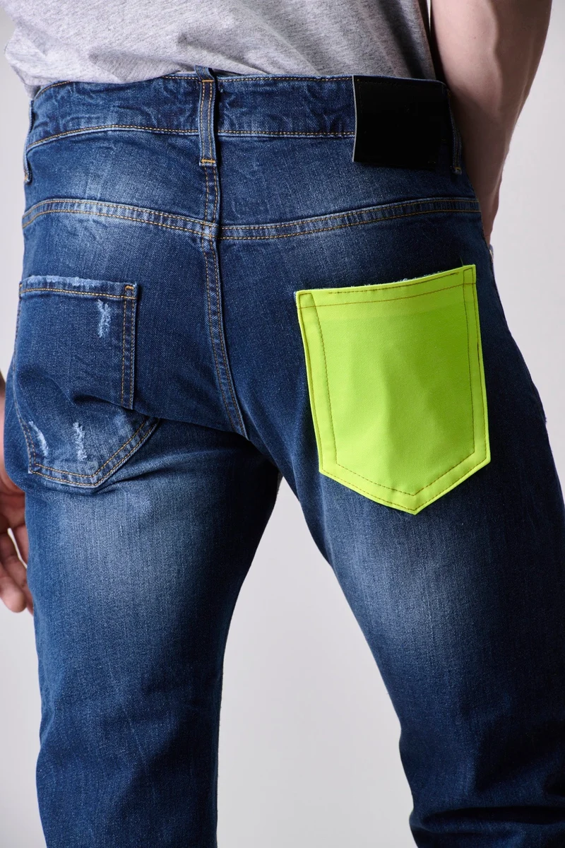 LONDON - Jeans Slim Fit - Blu con Tasca in tessuto V2